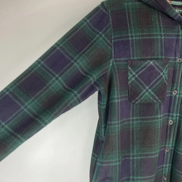 REALTREE Plaid Fleece Hooded Shirt Jacket Navy Green Sherpa Lined Pockets Size S - Picture 7 of 15